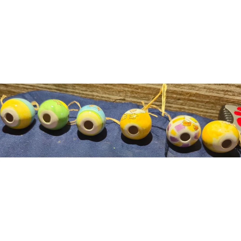 6pc Hand Painted Porcelain‎ Hollow Easter Eggs Farm Animals Chicks Ducks Raffia